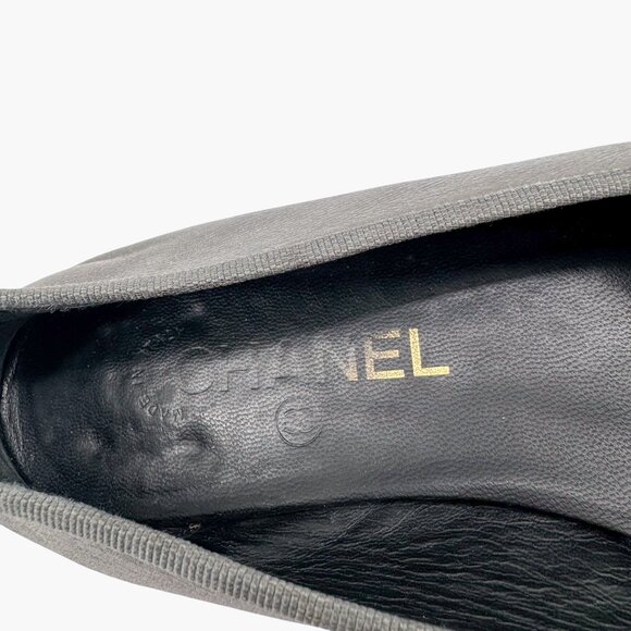 Chanel CC Cap Toe Ballet Flats Grey Silver Leather Size 38 US 7–7.5 Women - Picture 14 of 15